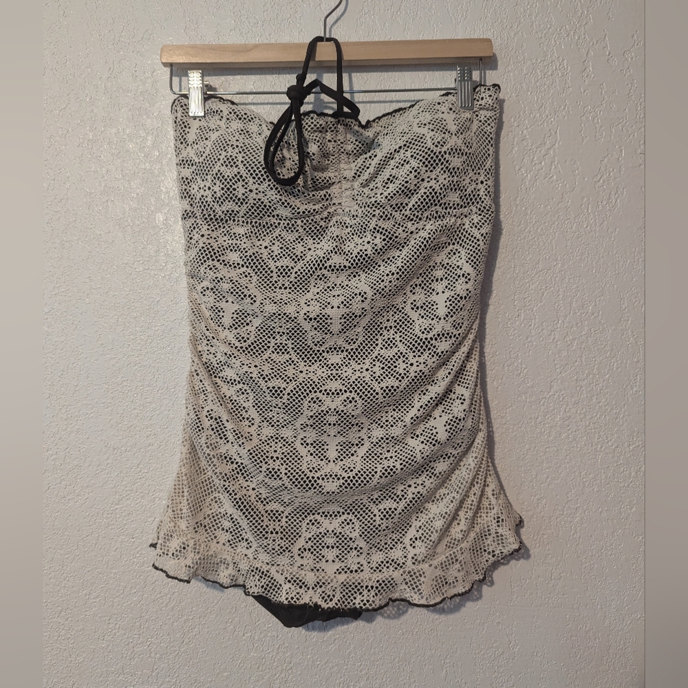 Mossimo swimsuit one piece brown beige lace nwt